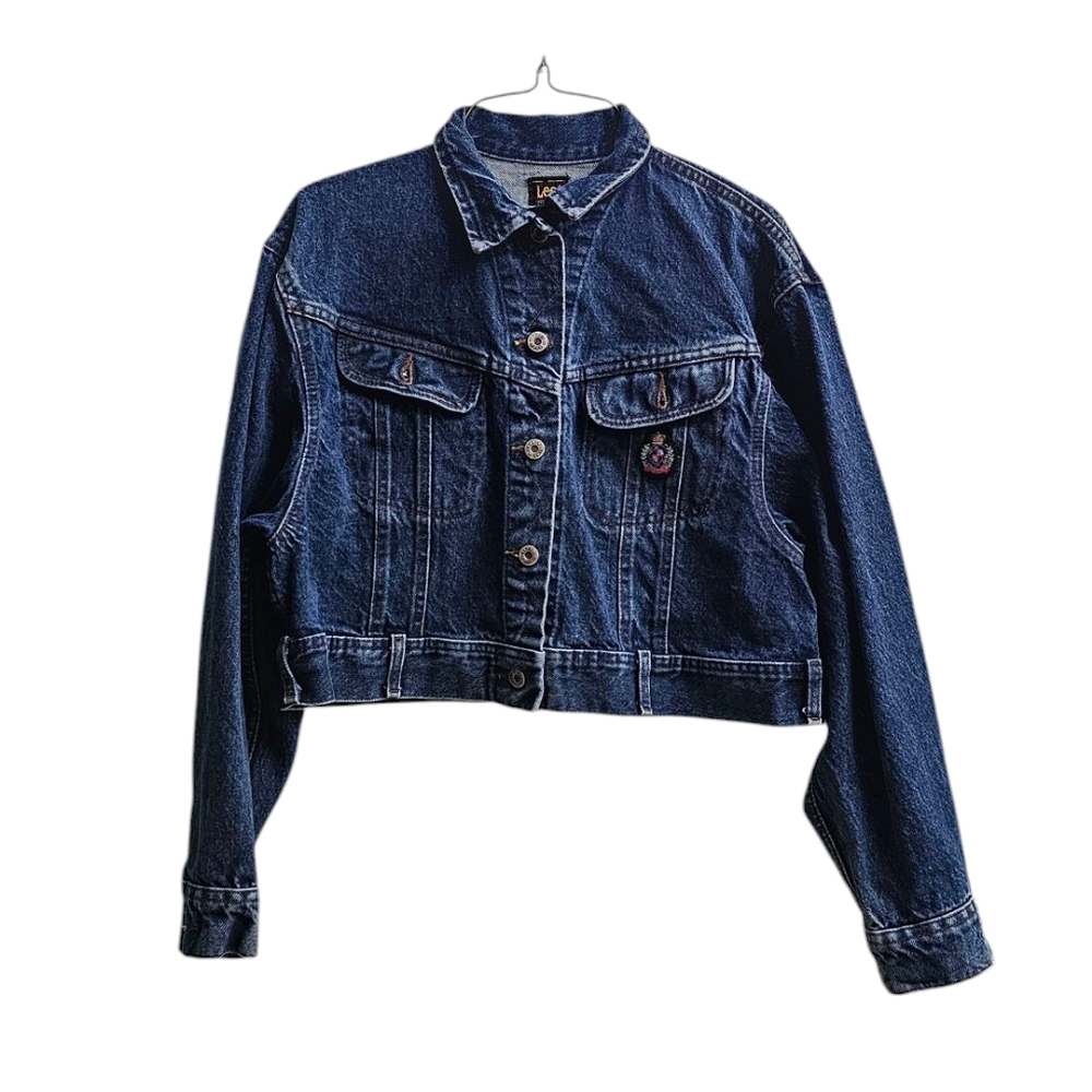 Vintage '80s Lee Cropped Trucker Denim Jacket Size LG Front Button